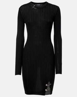Versace Safety Pin Ribbed-Knit Minidress - Black