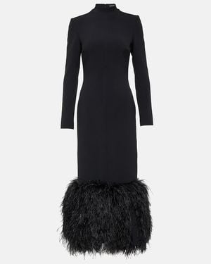 David Koma Feather-Trimmed Cady Midi Dress - Black