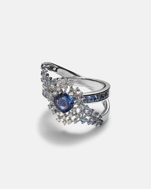 ANANYA Anillo Scatter Orbit De Oro Blanco De 18 Ct Con Zafiros Y Diamantes - Azul