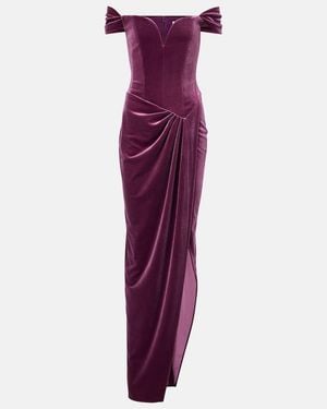 Alex Perry Asymmetric Velvet Bustier Gown - Purple