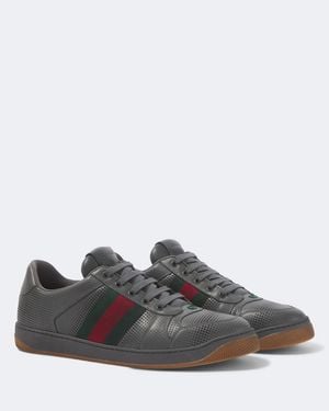 Gucci Screener Perforated Leather Sneakers - Gray