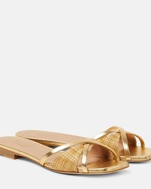 Malone Souliers Penn Raffia And Metallic Leather Sandals - Natural