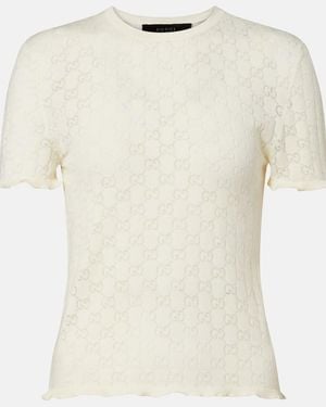 Gucci Camiseta En Mezcla De Algodon Con Gg - Blanco
