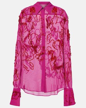 Dries Van Noten Sequined Sheer Chiffon Blouse - Pink