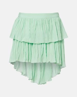 Blumarine Plisse Tiered Georgette Miniskirt - Green