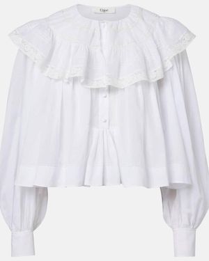 Chloé Lace-Trimmed Cotton Voile Blouse - White