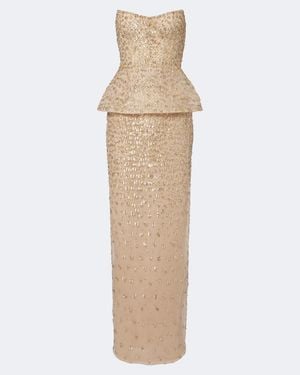 Monique Lhuillier Vestido Bustier Adornado Con Peplum - Neutro