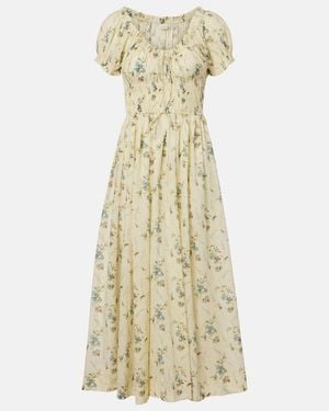 Doen Ashlynn Gathered Floral Cotton Midi Dress - Metallic