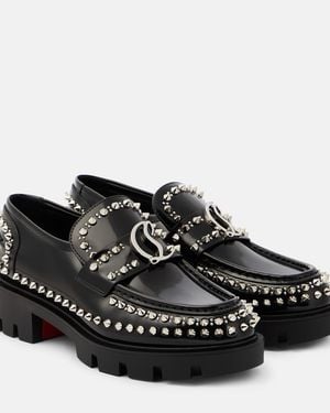 Christian Louboutin Cl Moc Lug Spikes Leather Loafers - Black