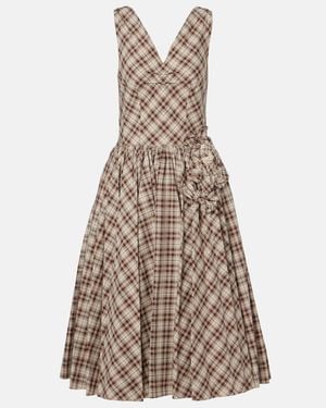 Prada Checked Cotton Poplin Midi Dress - Brown