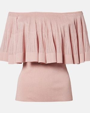 Zimmermann Luna Knitted Ruffled Off-Shoulder Top - Pink