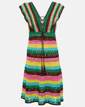 Anna Kosturova Striped Crochet Cotton Minidress - Green