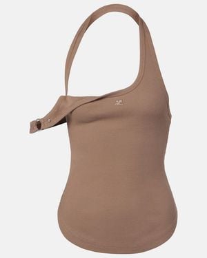Courreges Undressed 90's Ribbed-Knit Cotton Top - Brown