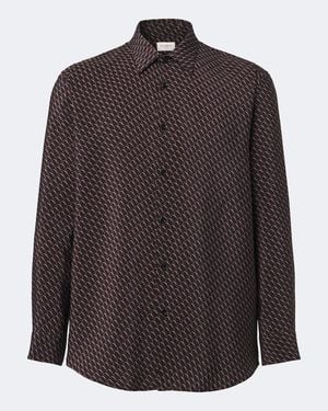 Saint Laurent Cassandre Printed Silk Shirt - Brown
