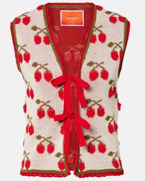 La DoubleJ Cherry Cotton-Blend Intarsia Vest - Red