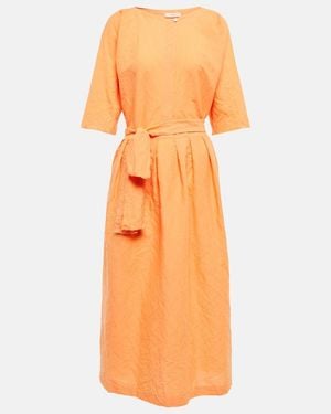 Vince Vestido de lino y algodon con cinturon - Naranja