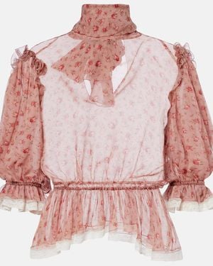 Dolce & Gabbana Floral Silk And Cotton Chiffon Blouse - Pink