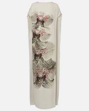 Dries Van Noten Beaded Printed Silk Georgette Gown - Natural