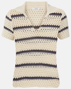 Vince Striped Pointelle Polo Jumper - Natural
