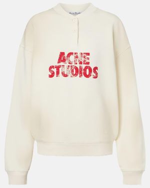 Acne Studios Logo Distressed Cotton Jersey Sweatshirt - White