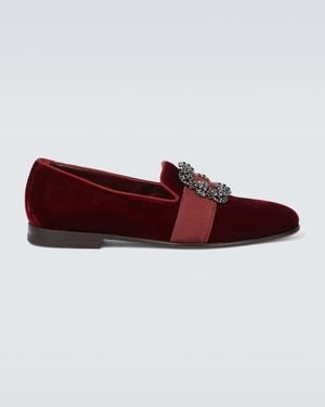 Manolo Blahnik Carlton Embellished Velvet Loafers - Red