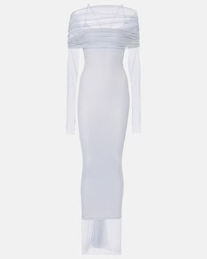 Christopher Esber Veiled Off-Shoulder Tulle Maxi Dress - White