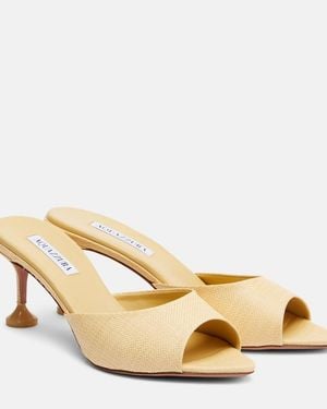 Aquazzura Bisous Woven Raffia Mules - Metallic
