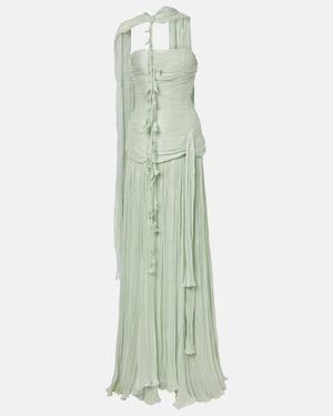 Marmar Halim Caped Pleated Lame Corset Gown - Green