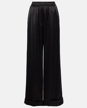 Dolce & Gabbana High-Rise Silk-Blend Wide-Leg Trousers - Black