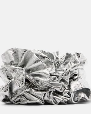 Dries Van Noten Ruffled Metallic Leather Clutch