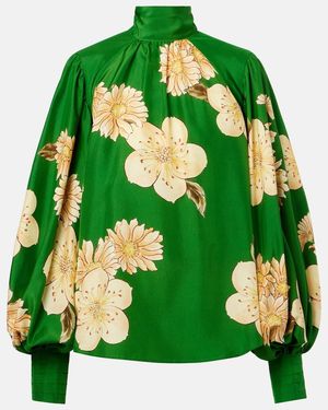 ALÉMAIS Sage Floral Silk Blouse - Green
