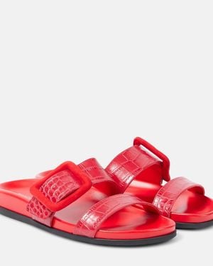 Manolo Blahnik Mayfu Croc-Effect Leather Sandals - Red