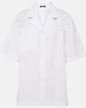 Versace Embroidered Cotton Poplin Bowling Shirt - White