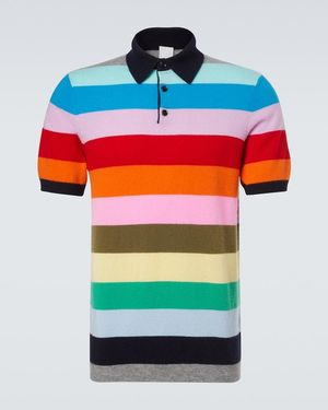 Allude Striped Cashmere Polo Jumper - Red