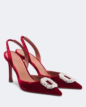 AMINA MUADDI Camelia Embellished Velvet Slingback Pumps - Red
