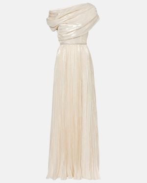 Self-Portrait Asymmetric Draped Silk-Blend Chiffon Maxi Dress - Natural