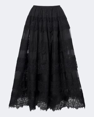 Elie Saab Lace-Trimmed Organza Midi Skirt - Black