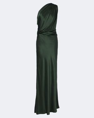The Sei Draped One-Shoulder Silk Satin Gown - Green