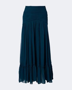 JACQUES WEI Pleated Chiffon Maxi Skirt - Blue