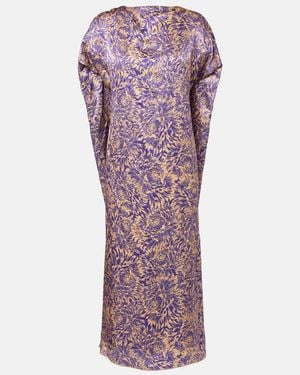 Dries Van Noten Floral Silk Satin Midi Dress - Purple