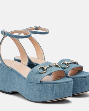 Gucci Sandalias Con Plataforma De Denim Con Horsebit - Azul