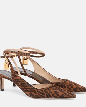 Tom Ford Padlock 55 Suede Slingback Court Shoes - Brown