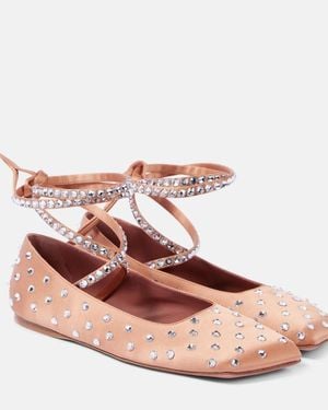 AMINA MUADDI Ane Crystal-Embellished Satin Ballet Flats - Pink