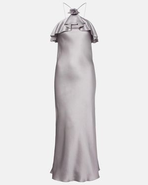 Rodarte Floral-Applique Silk Charmeuse Slip Dress - Gray