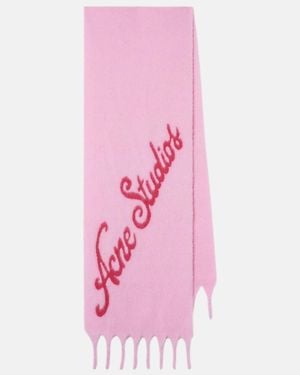 Acne Studios Bufanda En Mezcla De Alpaca Con Logo - Rosa