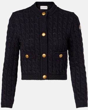 Moncler Cable-Knit Cotton-Blend Cardigan - Blue