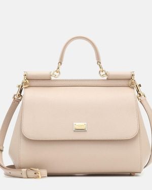 Dolce & Gabbana Sicily Medium Leather Shoulder Bag - Natural