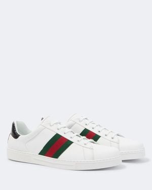 Gucci Ace Web Stripe Leather Sneakers - White
