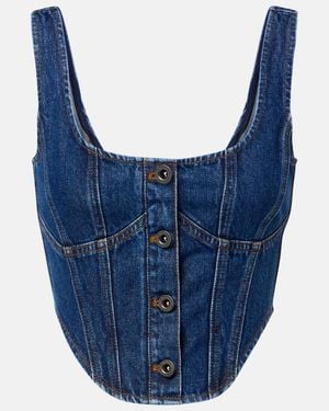 Self-Portrait Embellished Denim Crop Top - Blue