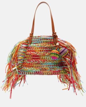 Aquazzura Trancoso Fringed Raffia Tote Bag - Red